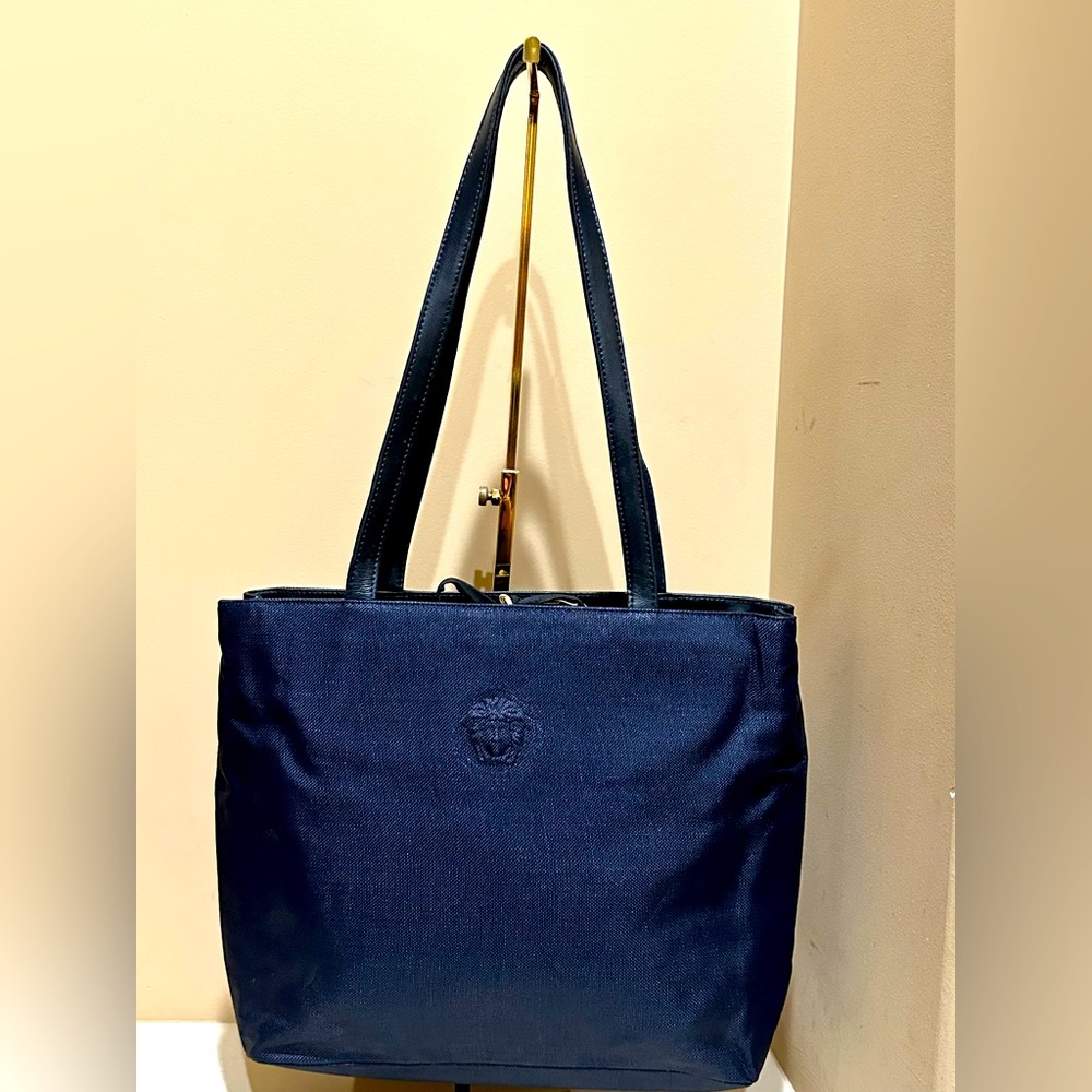 Vintage Gianni Versace Medusa Navy Canvas Handbag